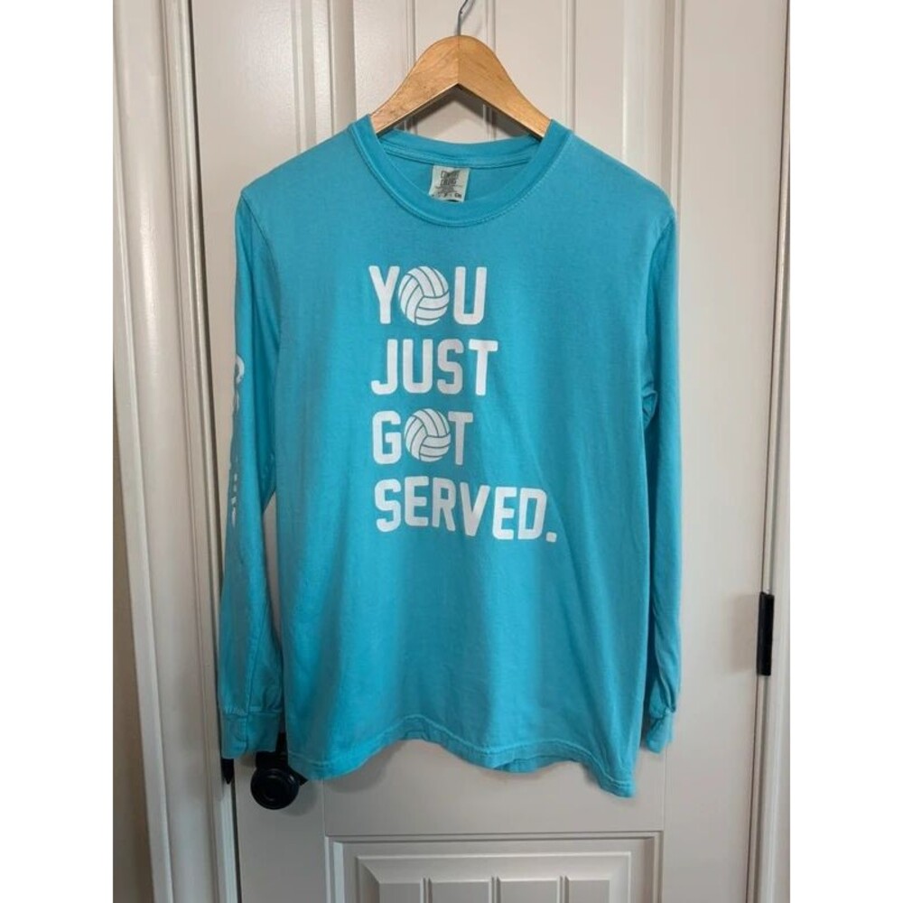 Comfort Colors Teal Volleyball Long Sleeve Shirt You Just Got Served Small